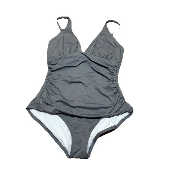 Tommy Bahama One Piece Bathing Swimsuit Gray Ruched Vacation Women's 10 - Picture 1 of 8